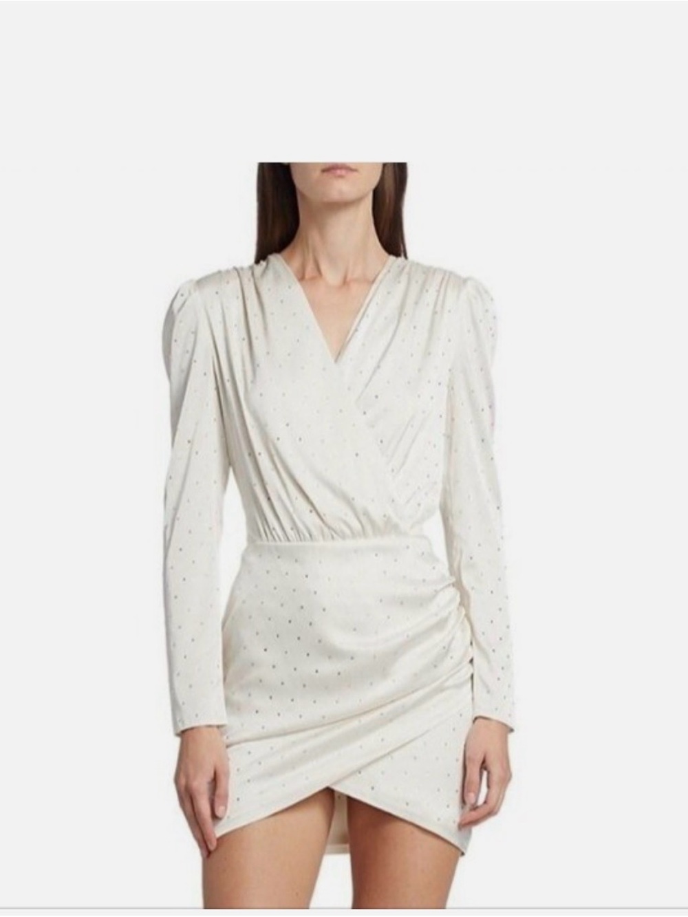 Generation Love Rafael Crystal Cream-White Embellished Faux-Wrap Mini Dress
